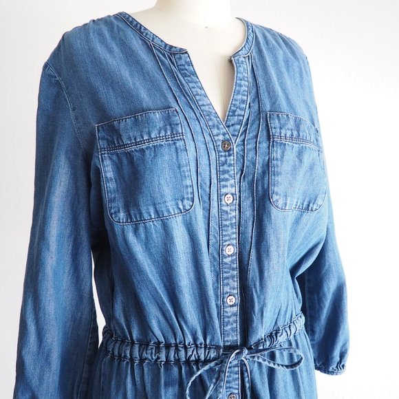 Calvin Klein Jeans Long Sleeve Chambray Dress - Picture 2 of 7